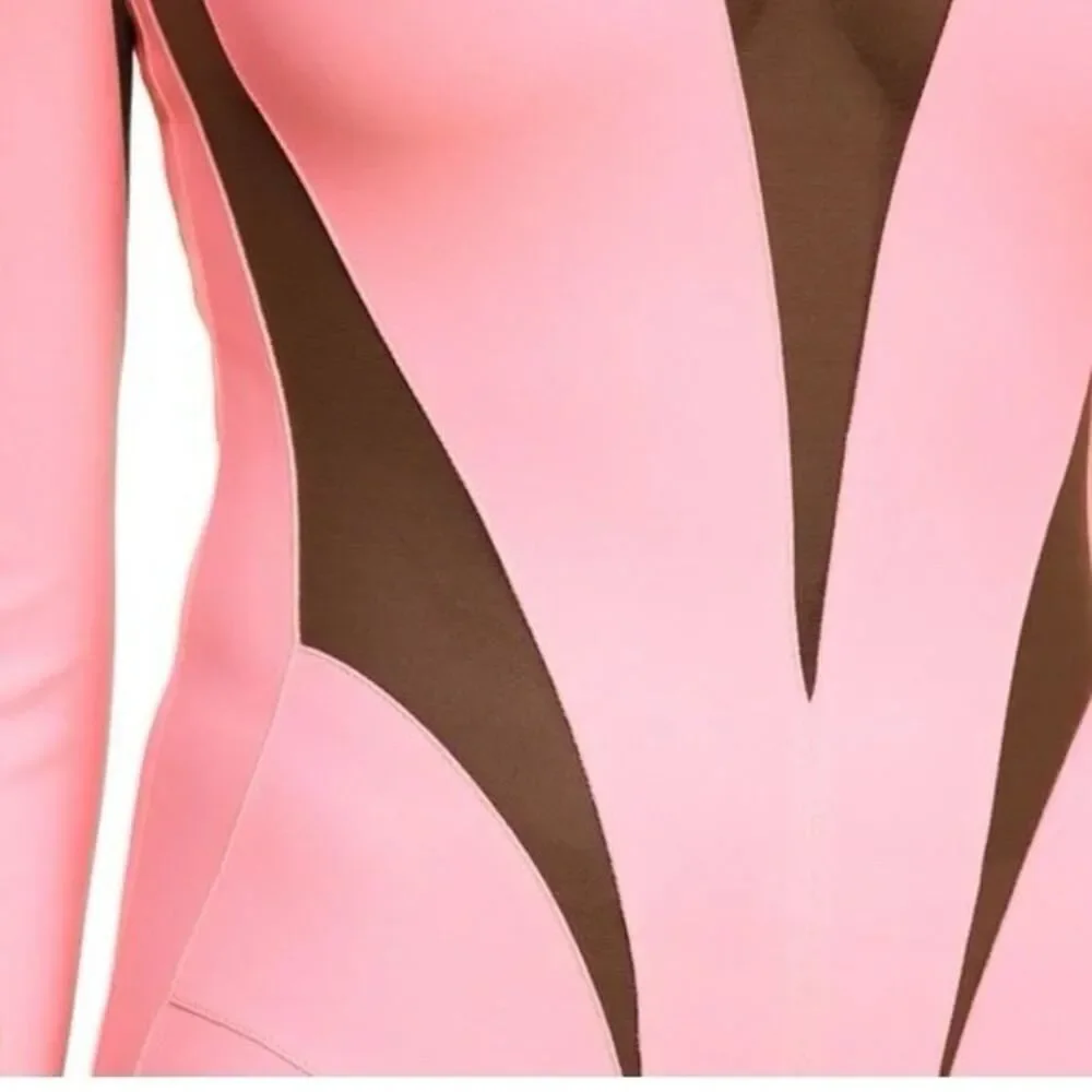 Mugler x H&M Pink Mesh Paneled Mini Dress Bodycon Long Sleeve 2XL - Picture 6 of 14